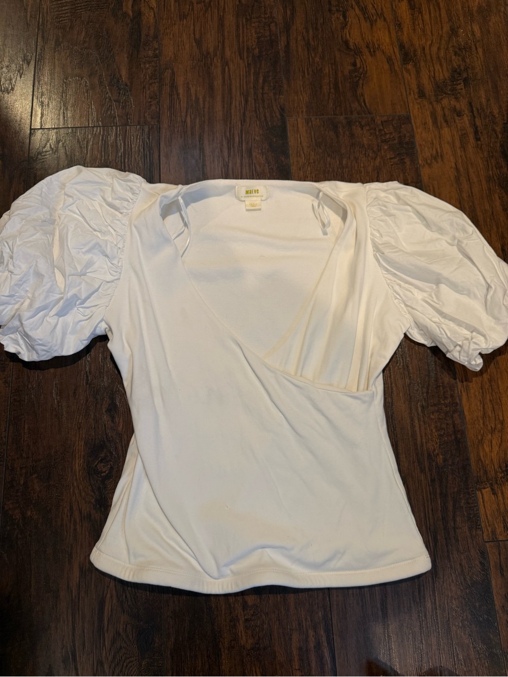 Maeve White Puff Sleeve Wrap-Style Top